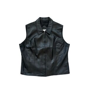 Jose luis leather vest zip up‎ braid trim bodice vintage 10